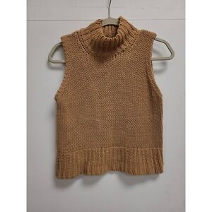 Erik Stewart Womens Knit Turtleneck Sleeveless Top Tan Ramie Cotton Size L